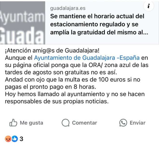 Las contradicciones del PP de Guarinos cuestan dinero a la ciudadanía: aparcar en Zona Azul, en agosto, por las tardes, sí conlleva multa